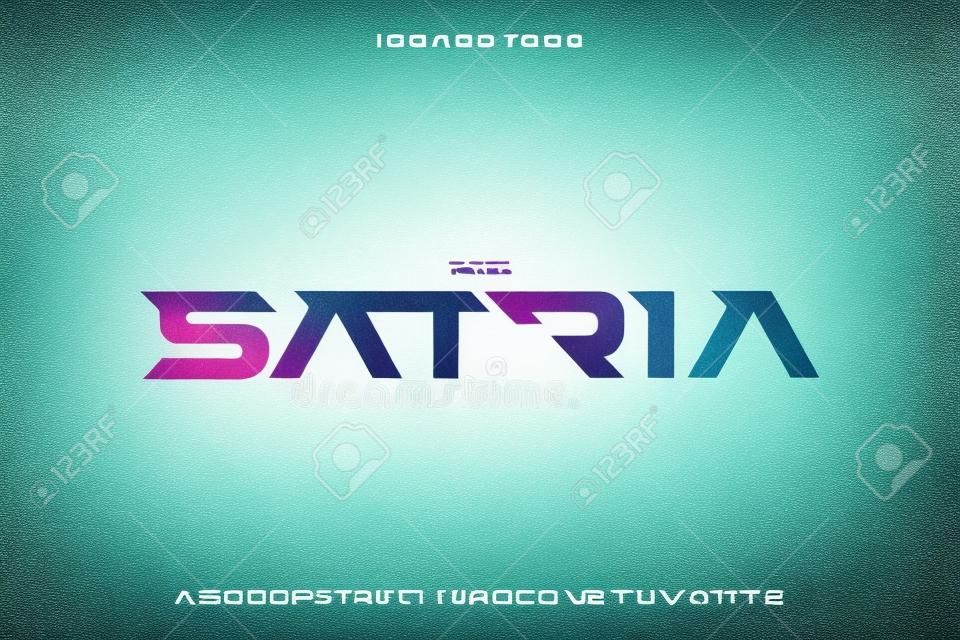 Satria, eine abstrakte Technologie mit sportlichem Thema Alphabet Schriftart. Digitales Raumtypografie-Vektor-Illustrationsdesign