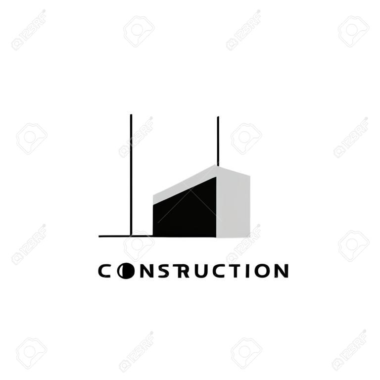 Design del logo di costruzione con icona a forma di lettera P. Lettera iniziale P sul simbolo dell'edificio