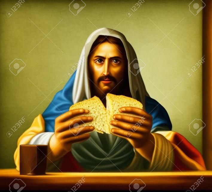 最后的晚餐Jesus打破了面包