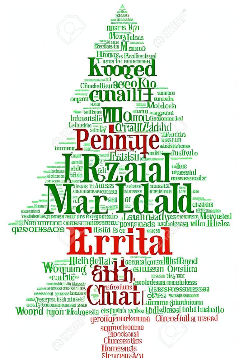 言葉の雲のメリー クリスマス クリスマス ツリーの形状とタグで作られて世界のすべての言語で。