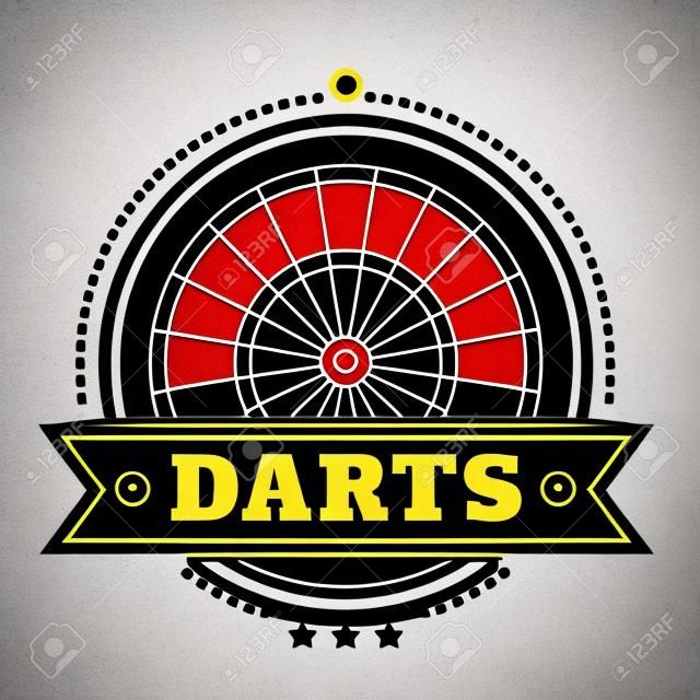 Darts tournament or club logo set. Design element, business sign. Identity, label, badge. Darts sport emblem, symbol with crossed arrows. Vector illustration. Team or sport club emblem design concept