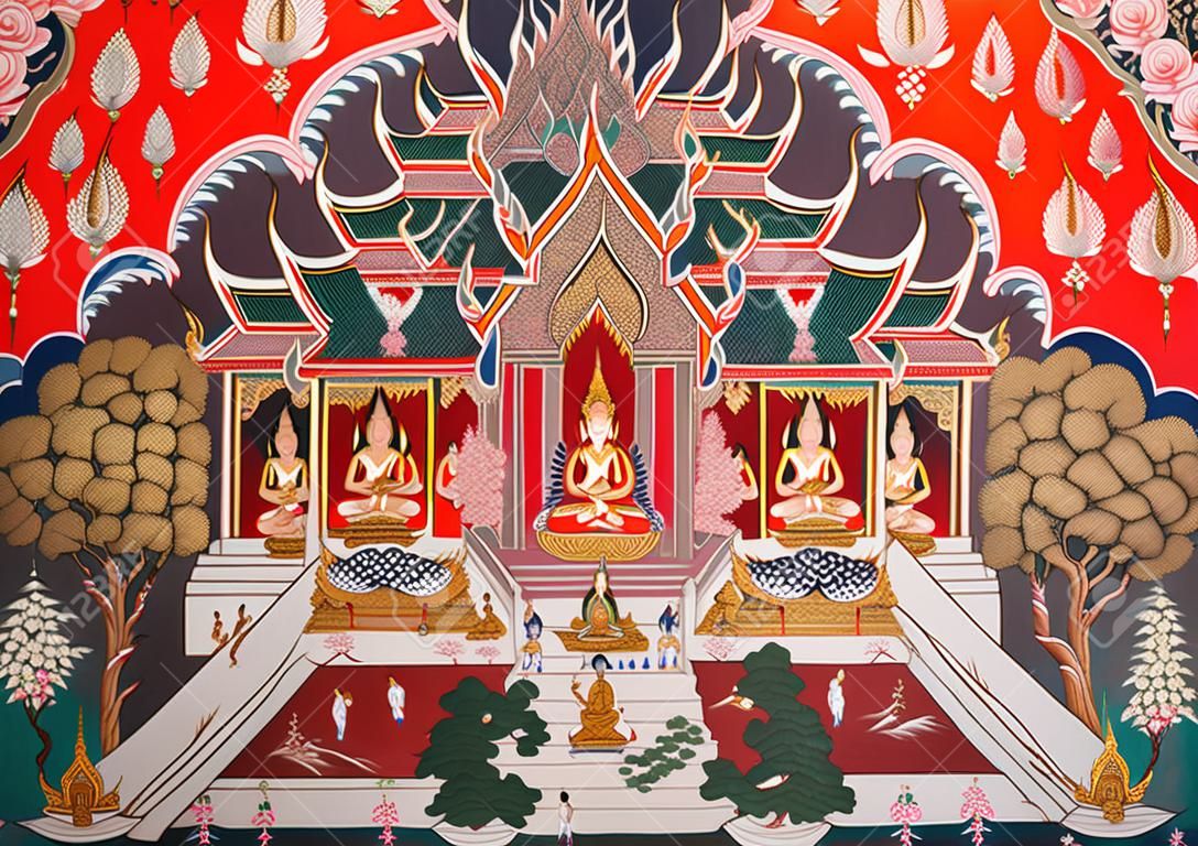 Thaise kunstschilderij in een tempel in Thailand
