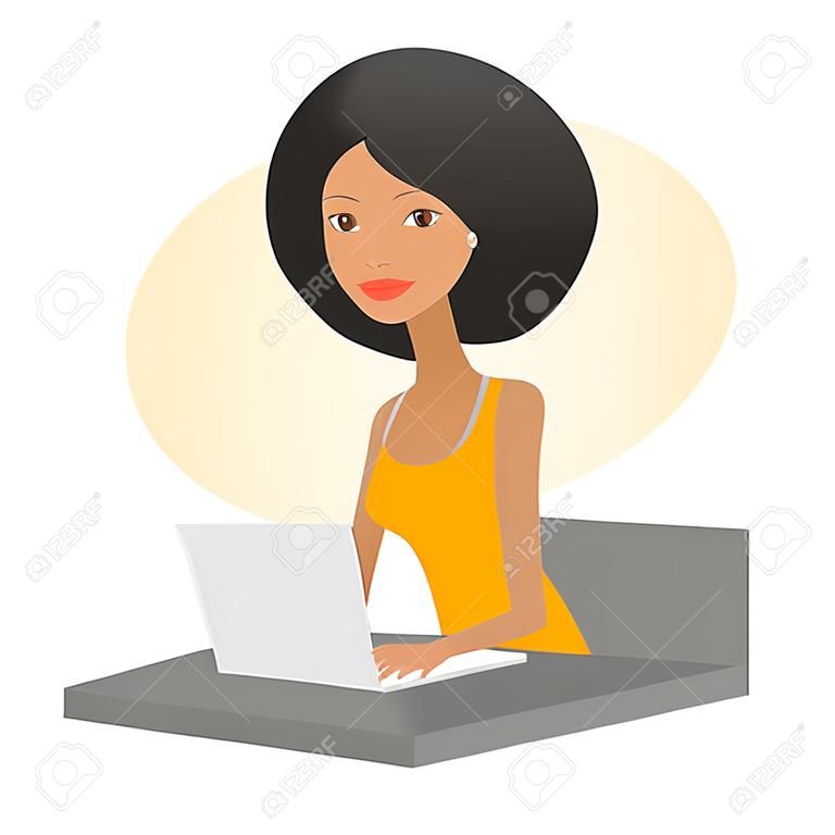 Bella donna africana con il computer portatile