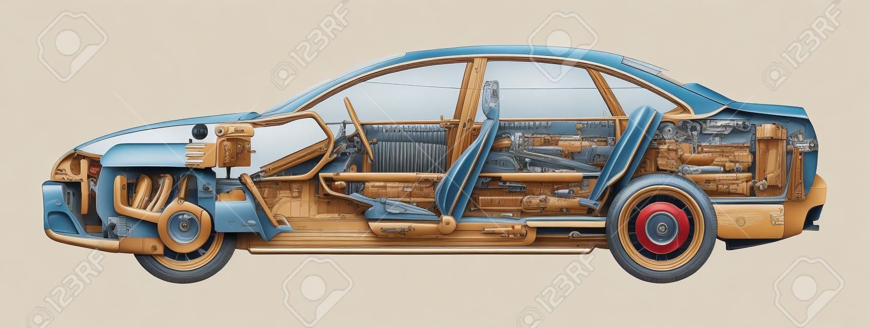 Cutaway Car Illustrations. 