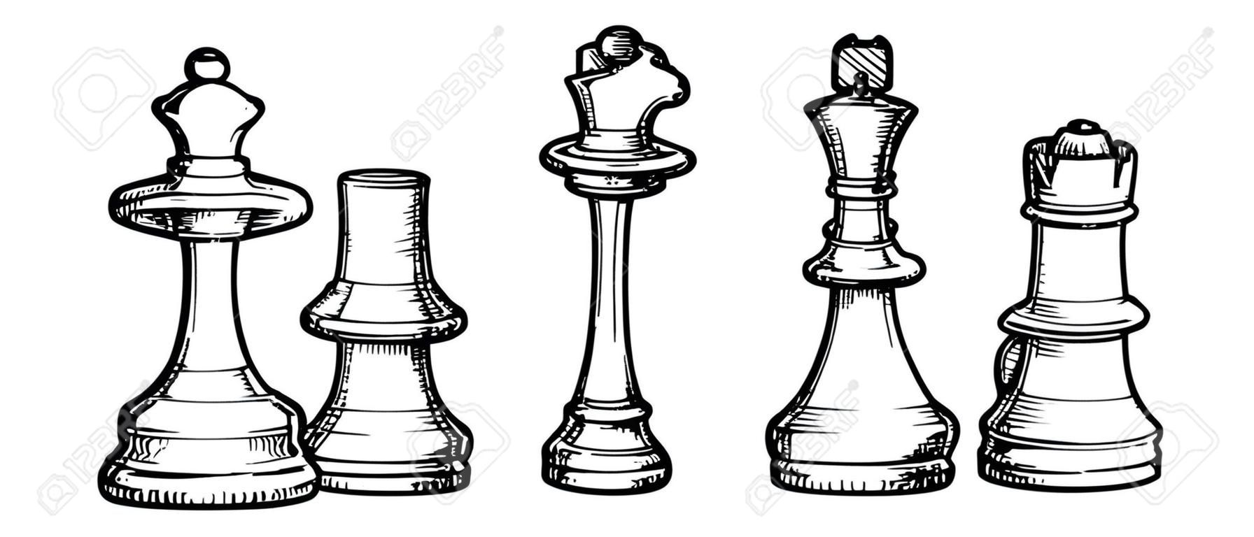 Vector ilustración en blanco y negro de ajedrez estilizado como grabado