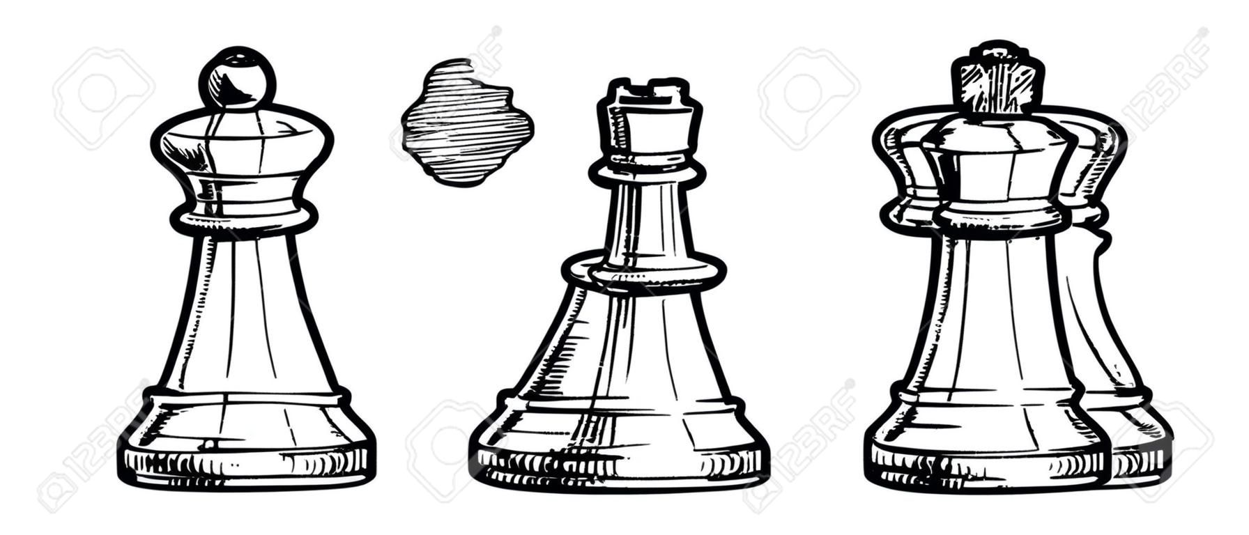 Vector ilustración en blanco y negro de ajedrez estilizado como grabado
