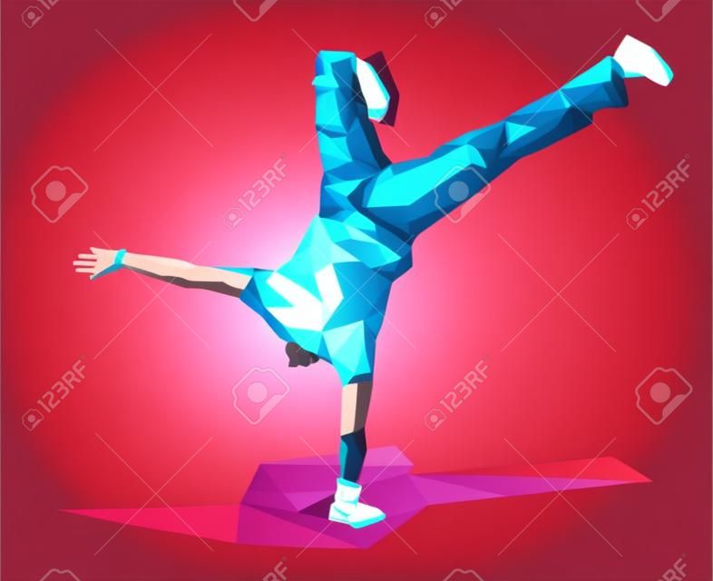 Vektor-Illustration in polygonalen Stil eines guy dancing Breakdance-