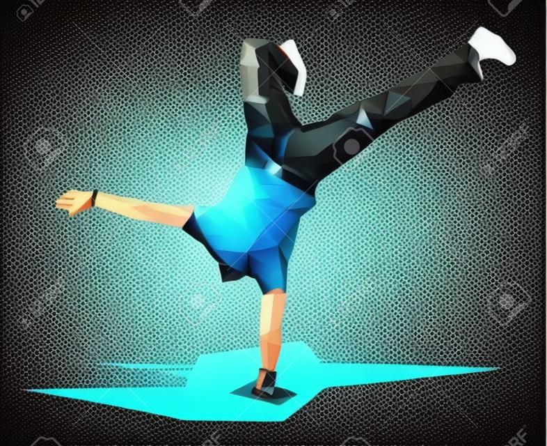 vector  illustration in polygonal style of a guy dancing break-dance