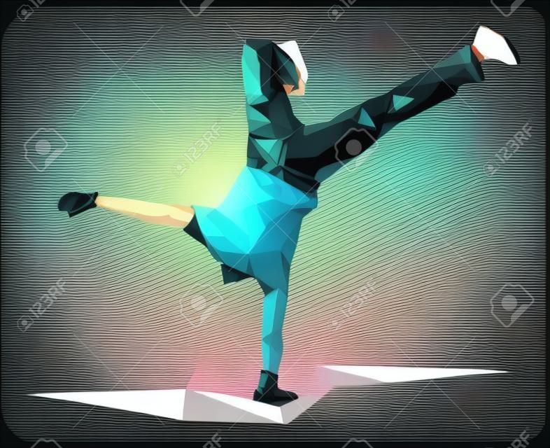illustration vectorielle dans un style polygonal d'un gars qui danse break-dance