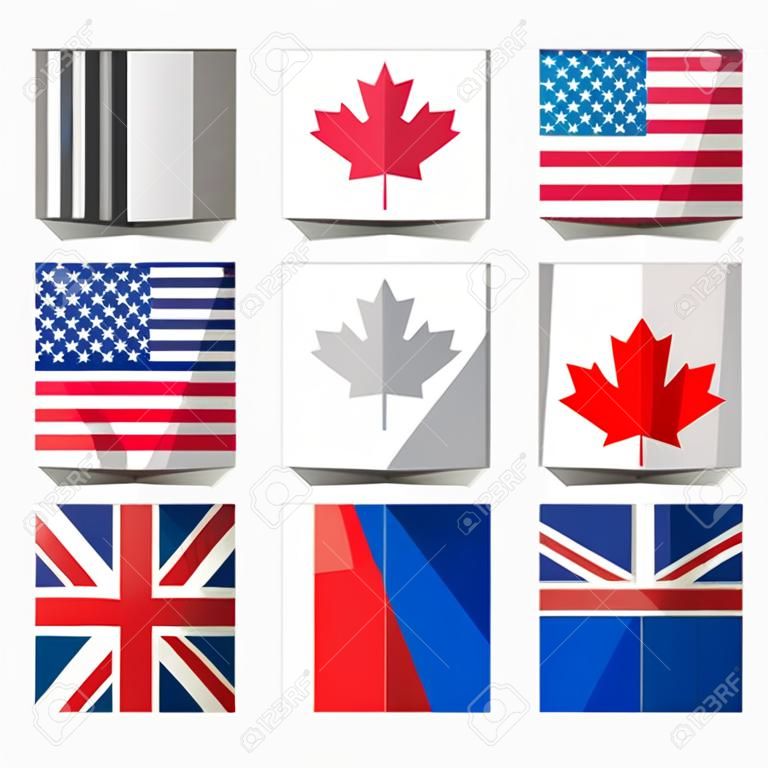 USA, Canada, Britain and Australia flags icons set in polygonal style.