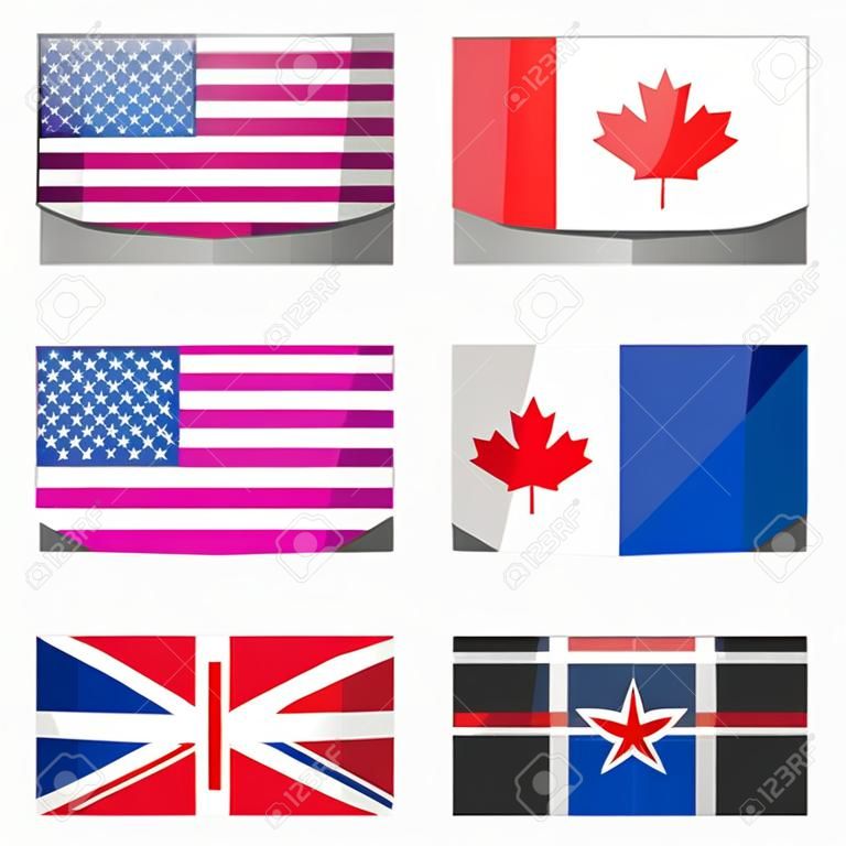 Banderas EE.UU., Canadá, Gran Bretaña y Australia iconos conjunto de estilo poligonal.