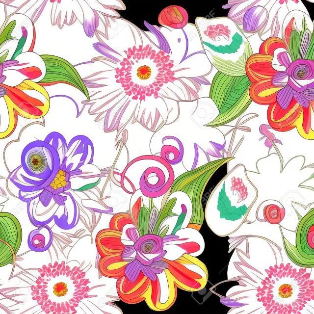 Seamless  pattern with drawing flowers
