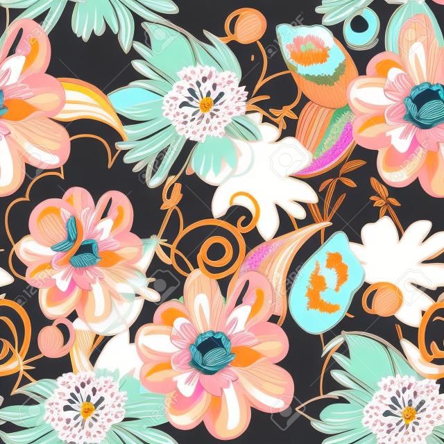 Seamless  pattern with drawing flowers