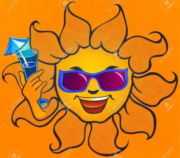 Sorridendo al sole con gli occhiali da sole un drink