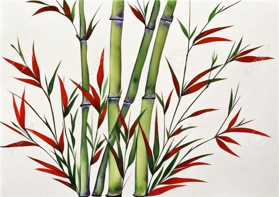 オリジナル アート、竹、アジアン スタイルの絵画水彩画