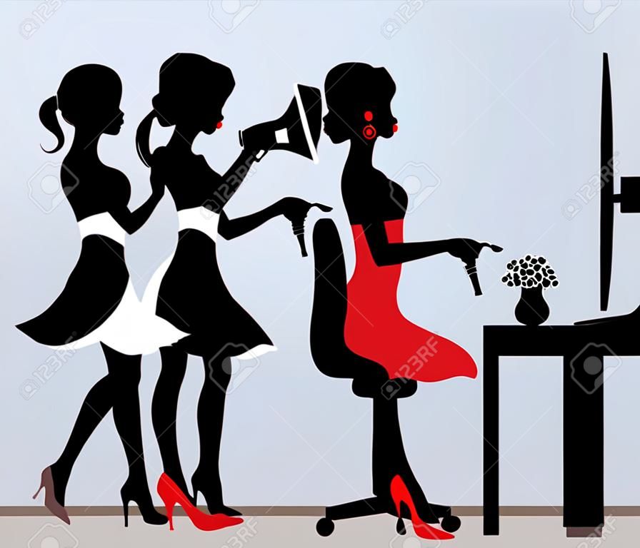 female silhouette in hairdressing salon  Hairdresser makes hair styling for client