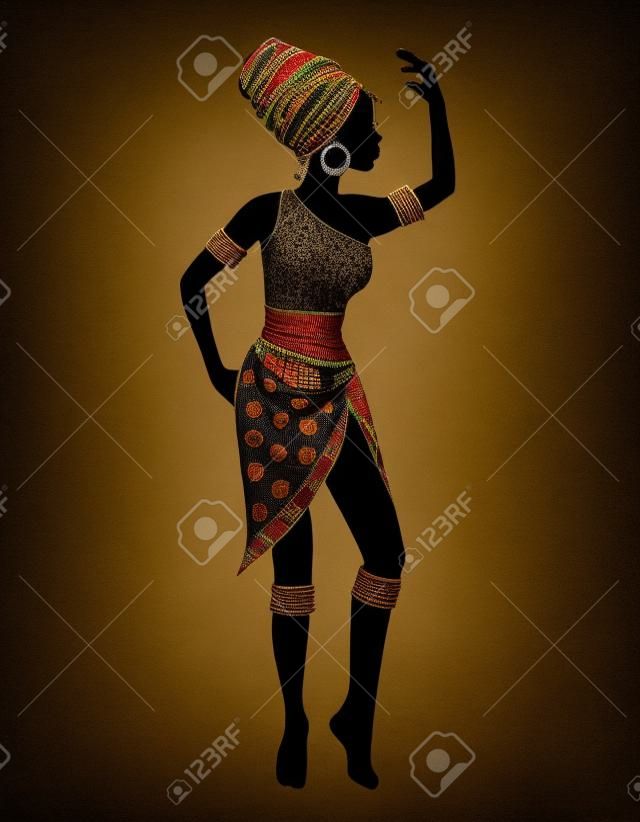 silueta de mujer africana bailando en una bufanda y un taparrabos