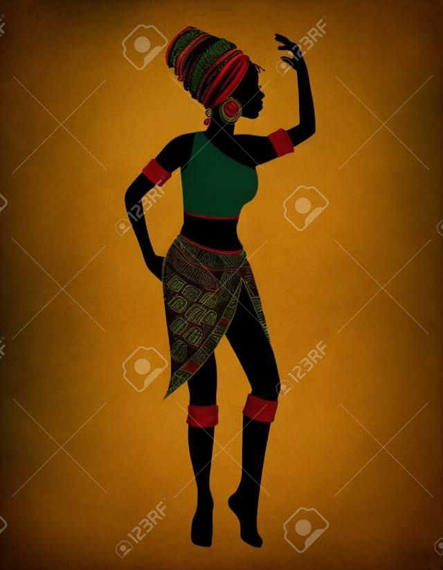 silhouette of dancing African woman in a scarf and a loincloth
