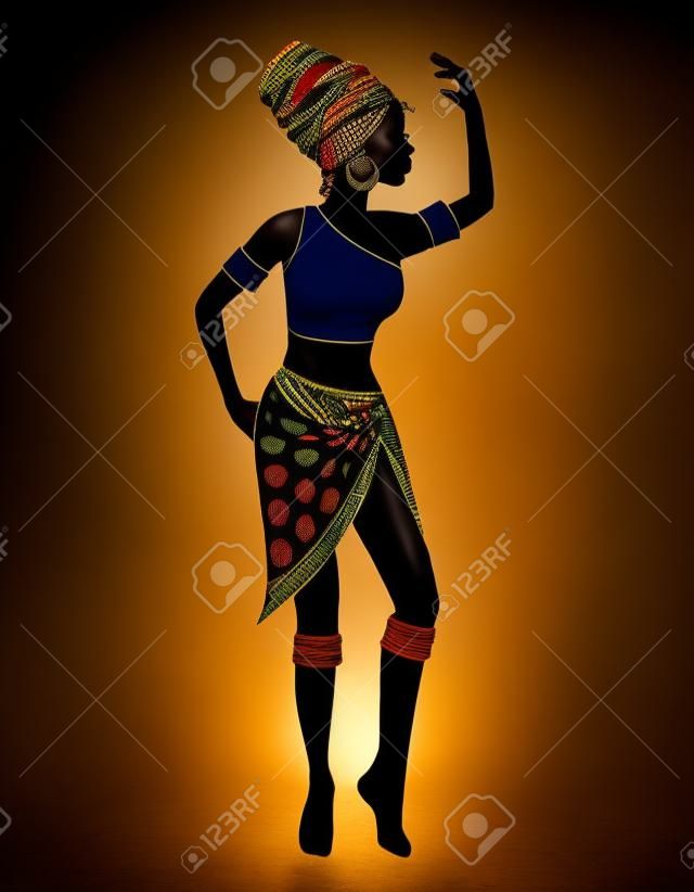 silhouette of dancing African woman in a scarf and a loincloth