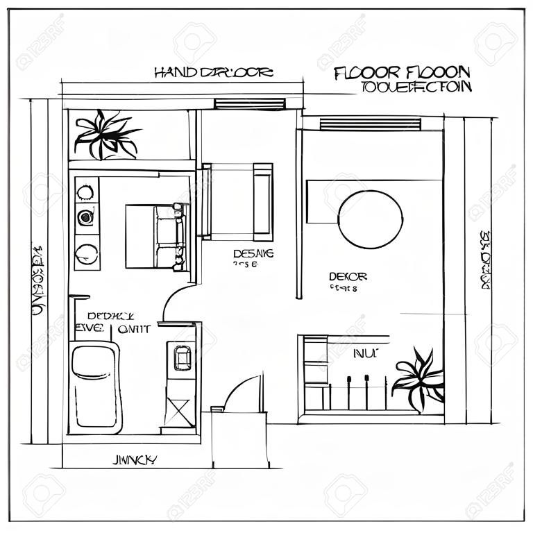 Etage Drawn Appartement Plan.One Chambre main Architectural