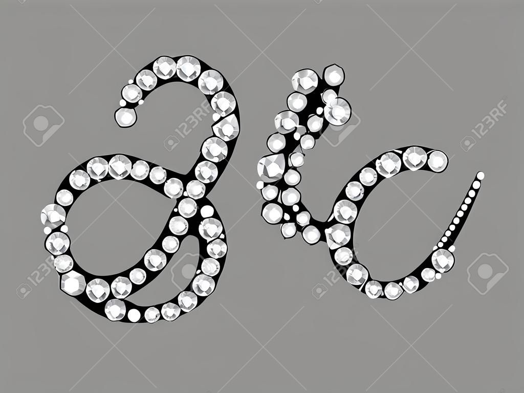 Hh in stunning Diamond Script precious round jewels, isolated on black.