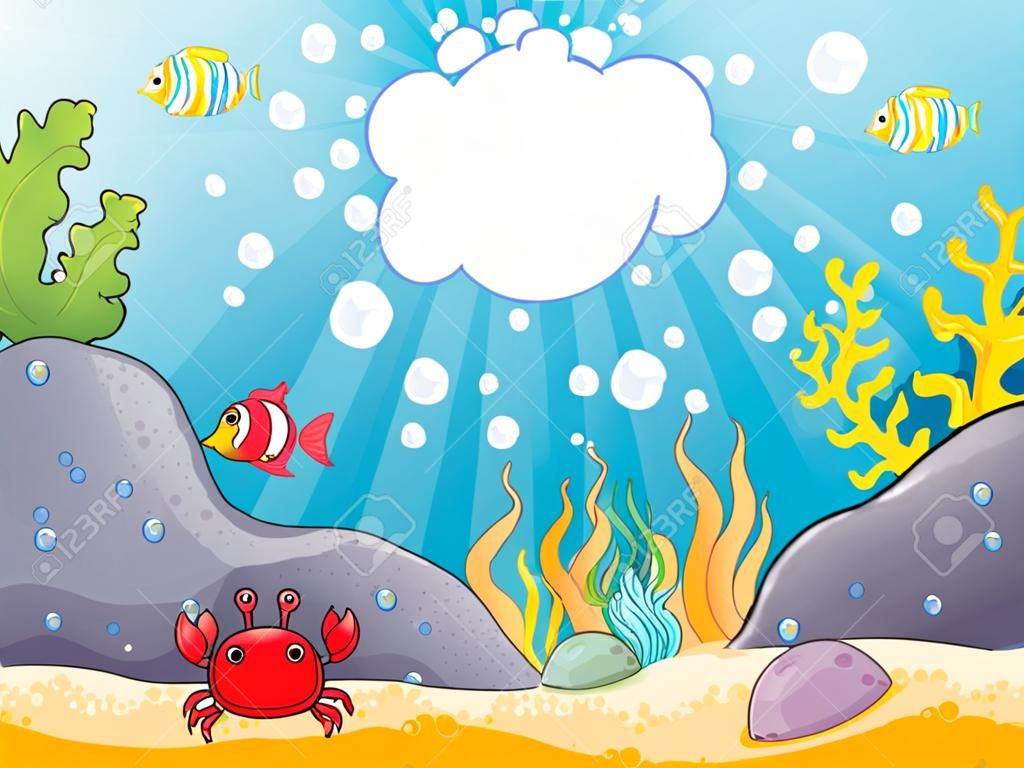 海洋背景矢量插画在儿童风格的海洋主题与文本海底空间