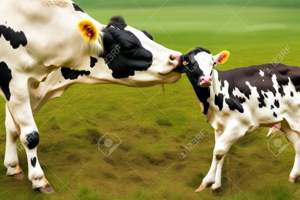 Cow Pflege ihr Kalb in der Natur