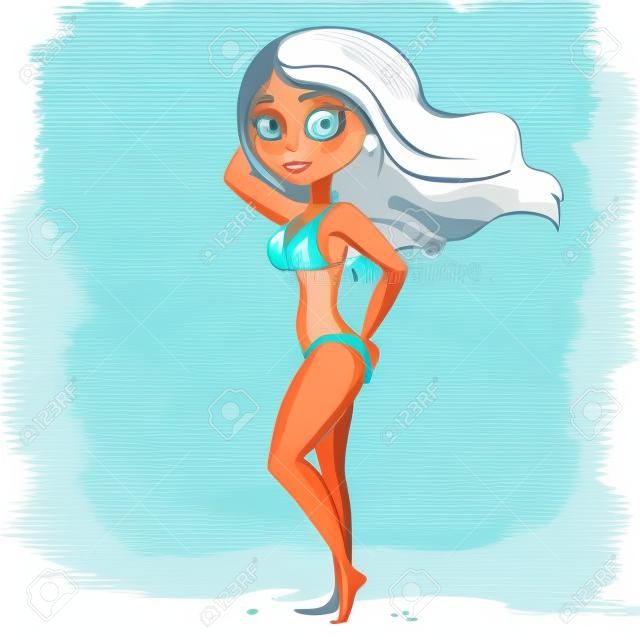 vector illustration of a girl in a bathing suit