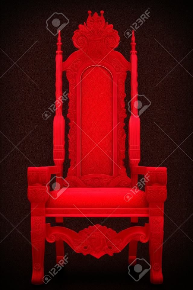Czerwone krzesło królewskie na białym tle na czarnym tle miejsce dla tronu królewskiego