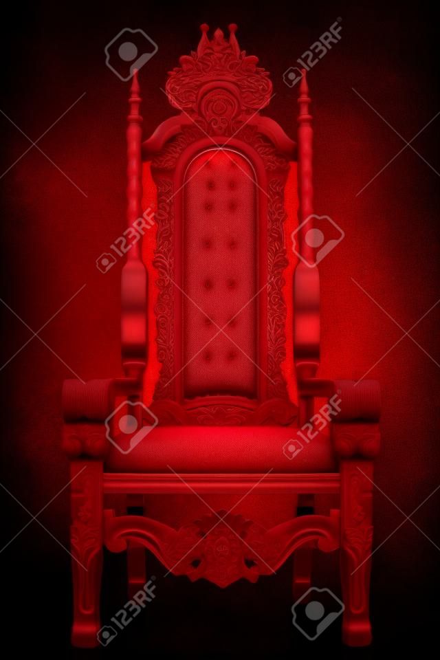 Czerwone krzesło królewskie na białym tle na czarnym tle miejsce dla tronu królewskiego