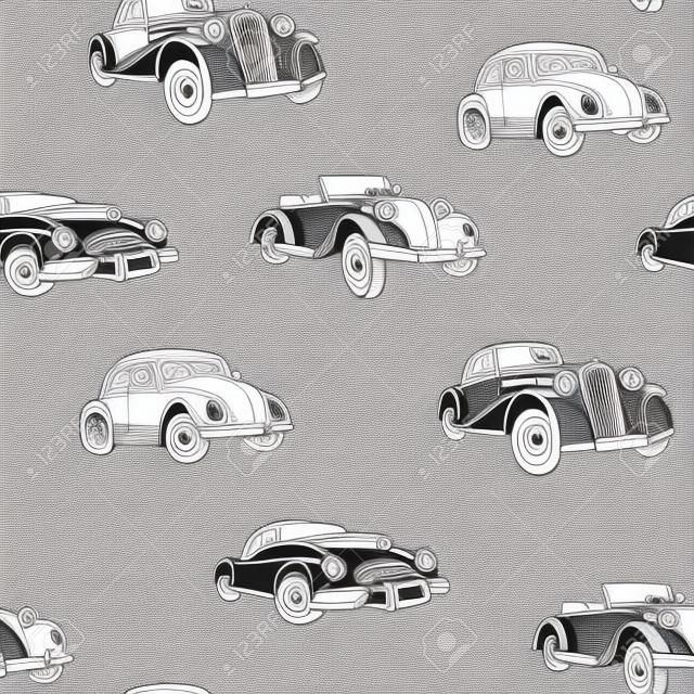 Hand drawn doodle cartoon cars seamless pattern. Transport sketch.