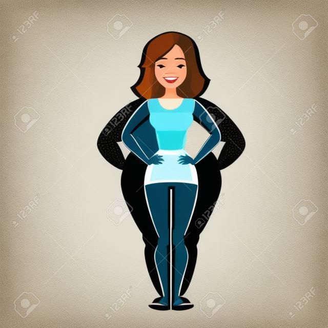 Жир и стройная девушка. Векторная иллюстрация