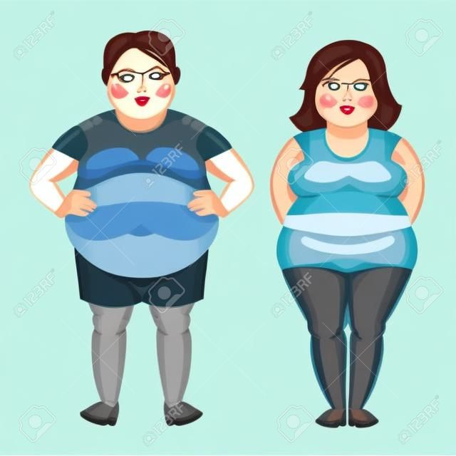 Жир женщина и толстый человек. Векторная иллюстрация