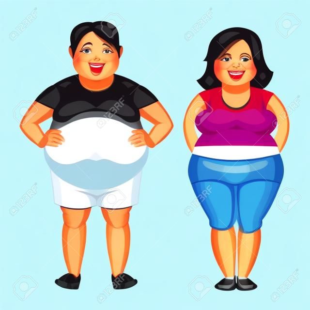 Fat woman and fat man. Vector illustration