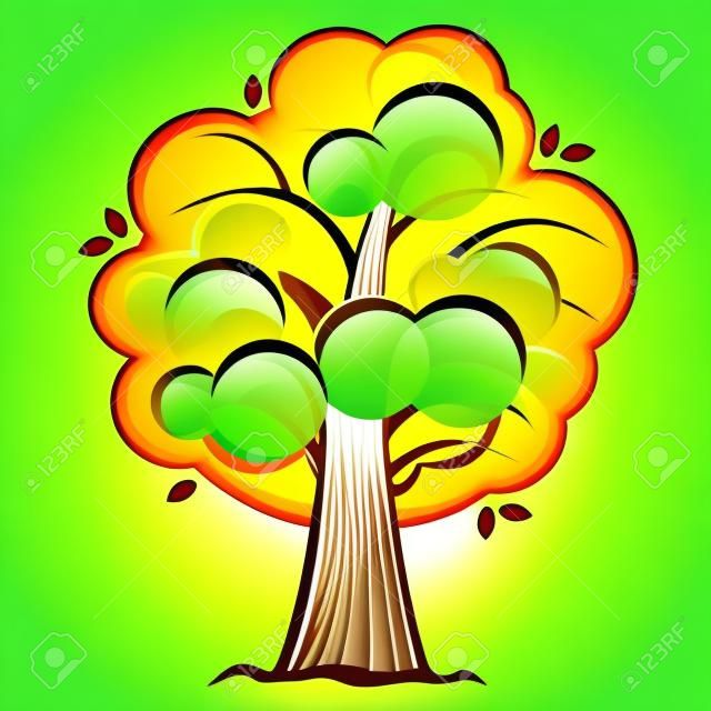 Cartoon Baum, grüne Eiche mit üppigen Laub. Vektor-Illustration