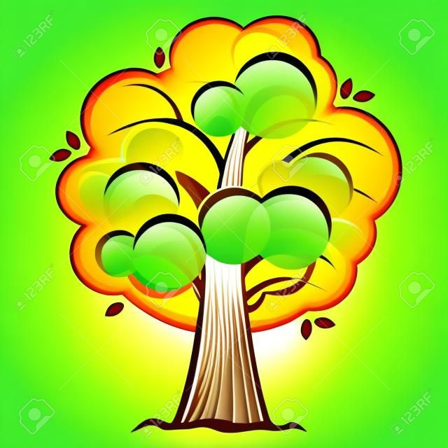 Cartoon tree, green oak tree with luxuriant foliage. vector illustration