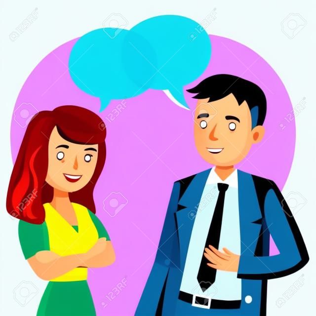 Mann und Frau zu sprechen. Treffen Kollegen oder Freunden. Vektor-Illustration
