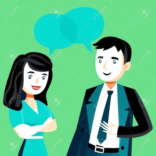 Mann und Frau zu sprechen. Treffen Kollegen oder Freunden. Vektor-Illustration