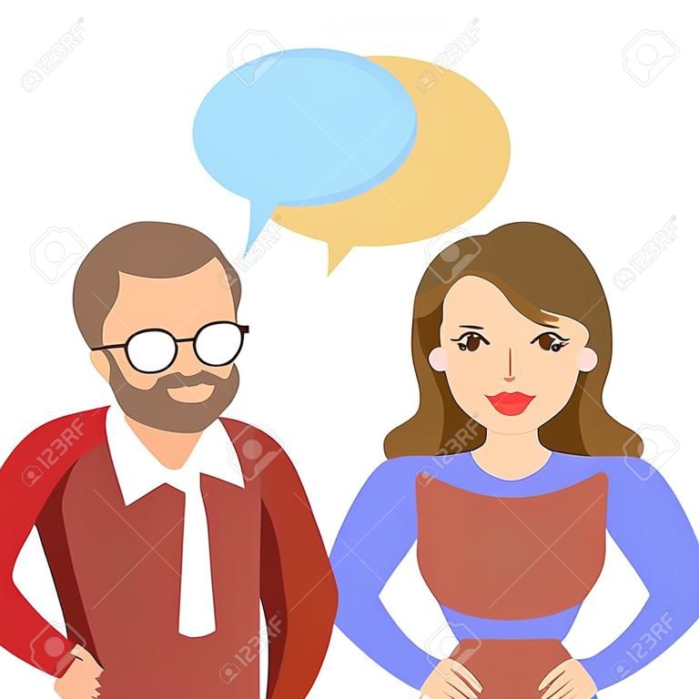 L'homme et les femmes de parler. Discuter du couple ou entre amis. Vector illustration