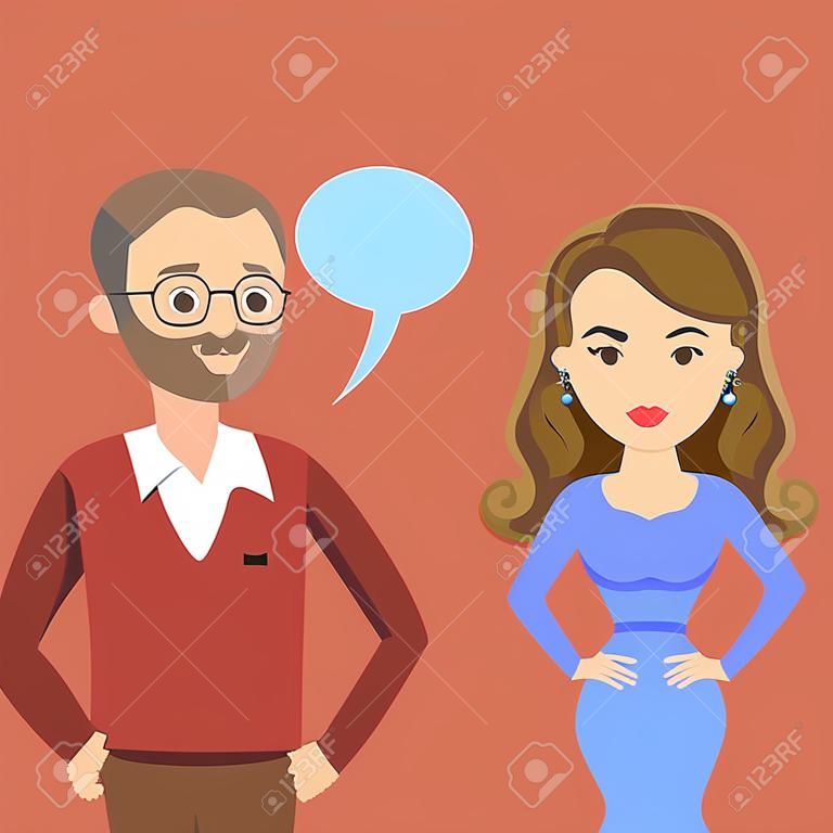L'homme et les femmes de parler. Discuter du couple ou entre amis. Vector illustration