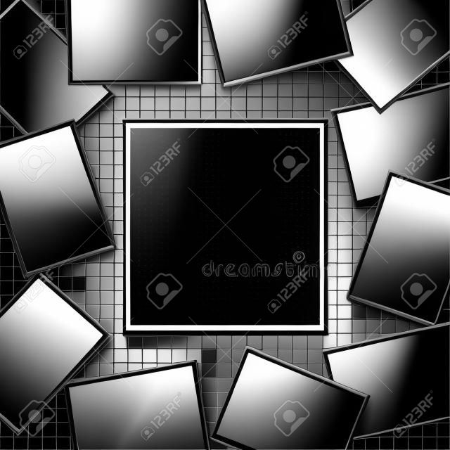 Bordo di fotogrammi di foto realistici neri su sfondo trasparente. Modello per il design. Illustrazione vettoriale