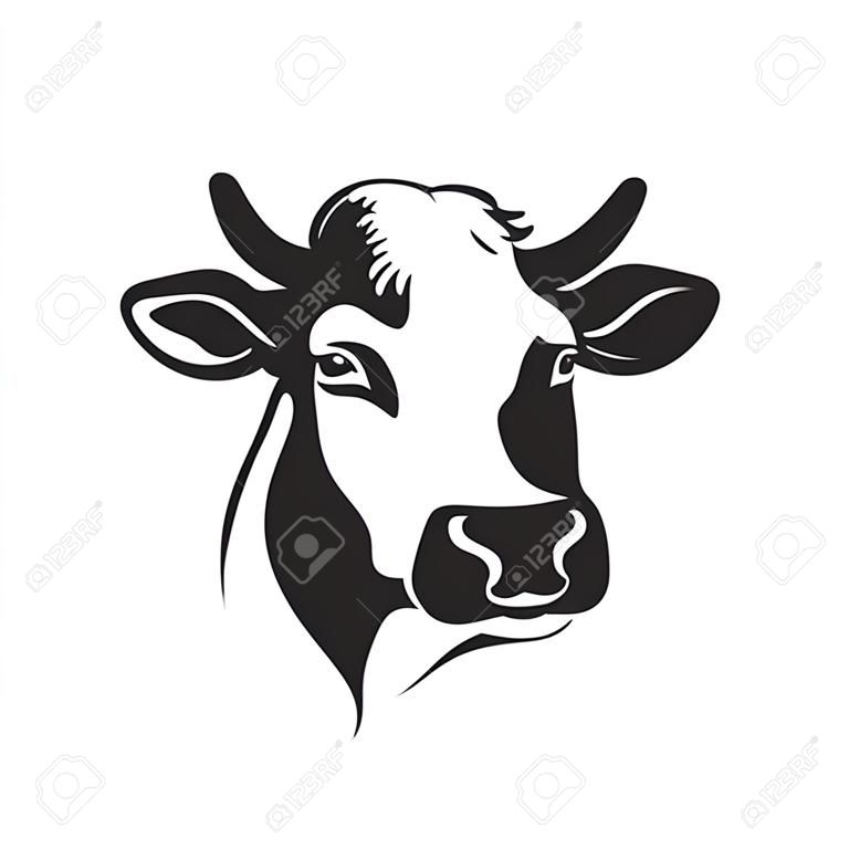 Stilisiertes Symbol des Kuhkopfes, Kuhporträt. Schattenbild des Viehs, Vieh. Emblem, Logo oder Etikett für Design. Vektor-illustration