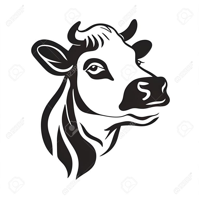 Koekop gestileerde symbool, koe portret. Silhouet van boerderijdier, vee. Emblem, logo of label voor design. Vector illustratie