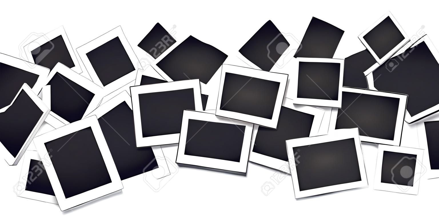 Composition of realistic black photo frames on light background. Mockups for design. Vector illustration