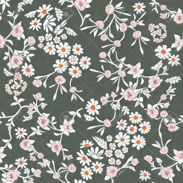 미니어처 꽃으로 트렌디한 패브릭 패턴입니다. 다른 꽃 요소와 식물 원활한 인쇄입니다. 빈티지 섬유 컬렉션입니다.