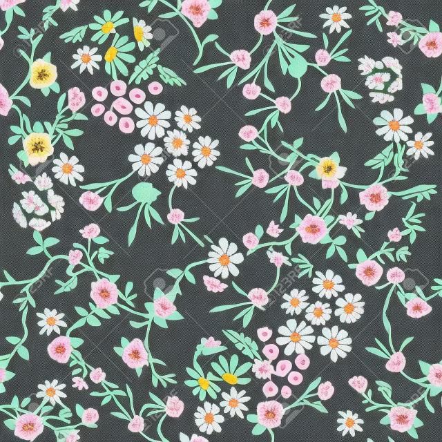 미니어처 꽃으로 트렌디한 패브릭 패턴입니다. 다른 꽃 요소와 식물 원활한 인쇄입니다. 빈티지 섬유 컬렉션입니다.