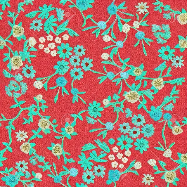 Patrón de tela de moda con flores en miniatura. Estampado botánico sin costuras con diferentes elementos florales. Colección textil vintage.