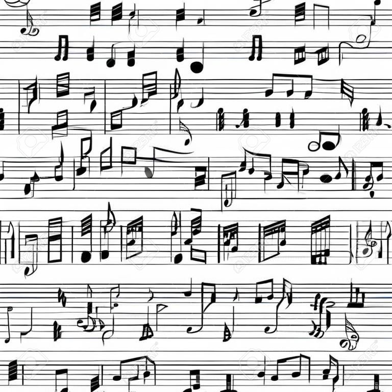 Fondo inconsútil con las notas musicales escritas a mano