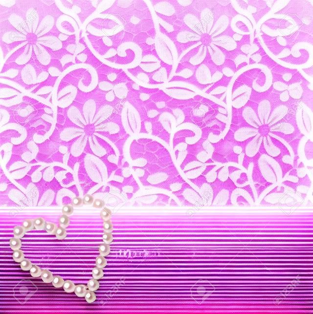 Pink lace background mit Perlen geformt Herz