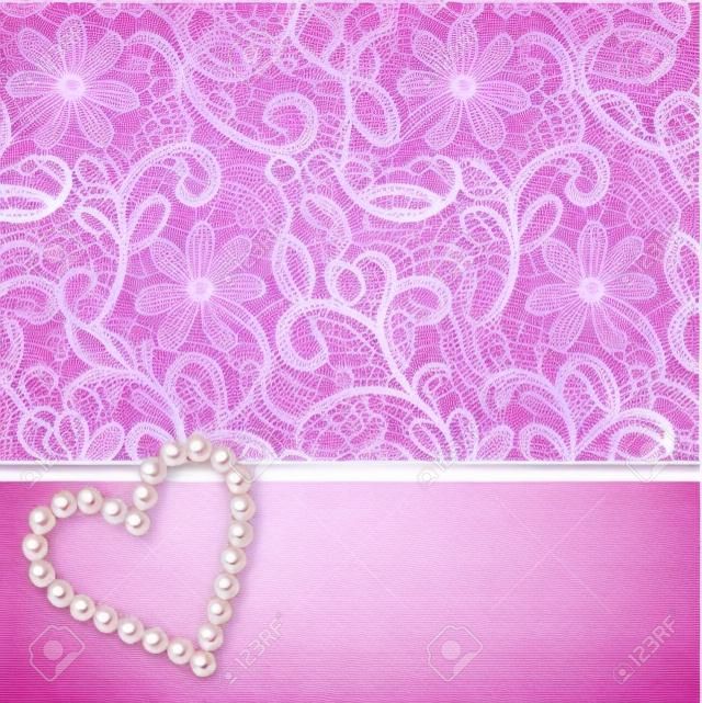 Pink lace background mit Perlen geformt Herz